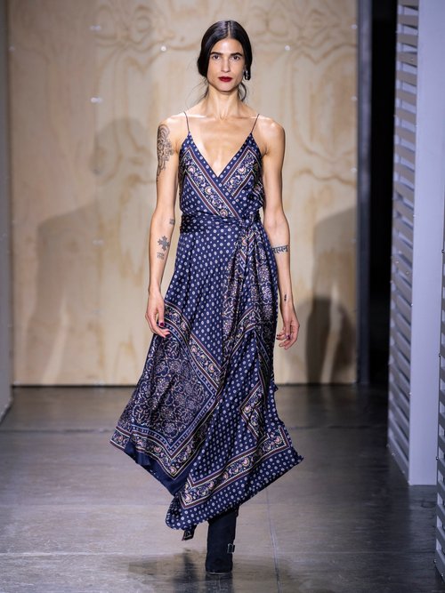 Jonathan Simkhai Geometric-print Satin-twill Wrap Dress Navy Multi - 70% Off Sale