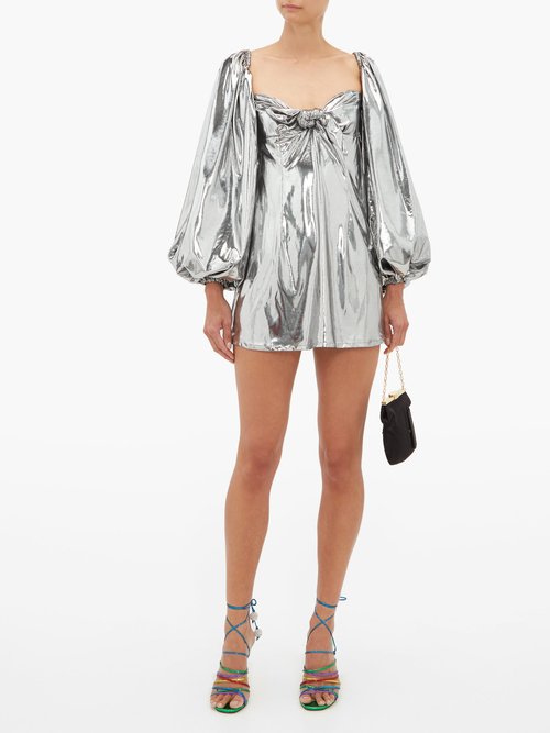 The Attico Balloon-sleeve Lamé Mini Dress Silver - 70% Off Sale