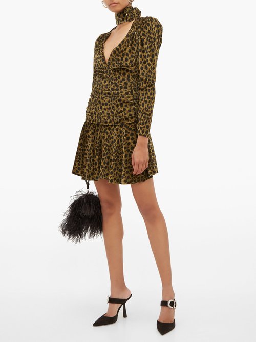 The Attico Leopard-print Velvet Mini Dress Leopard - 70% Off Sale
