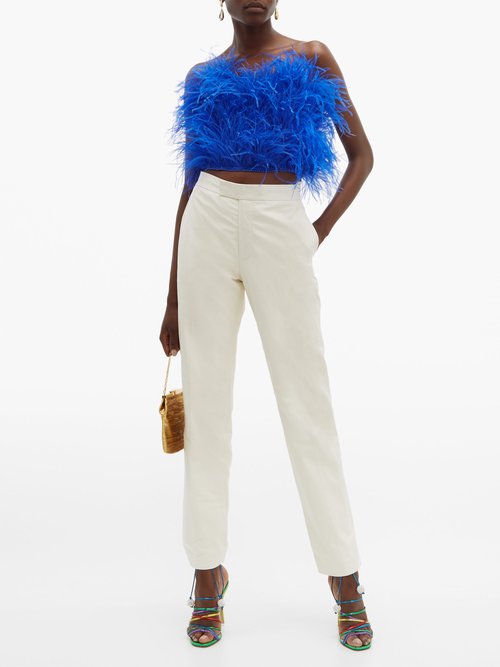 The Attico Faux Pearl-trimmed Ostrich Feather Top Blue - 70% Off Sale