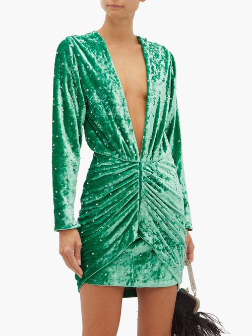 The Attico Iconic Karolina Crystal Velvet Mini Dress Green - 70% Off Sale