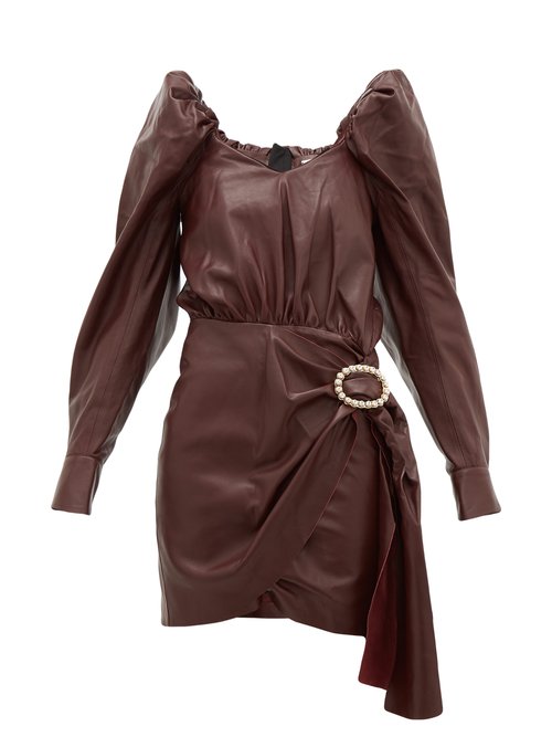 Dodo Bar Or - Mona Crystal-buckle Leather Dress Burgundy
