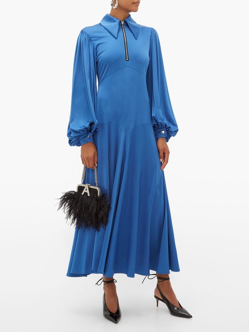 Ellery Palo Alto Balloon-sleeve Satin-jersey Dress Blue – 70% Off Sale