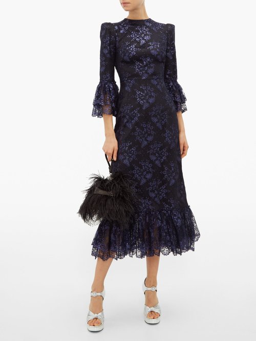 The Vampire's Wife The Wild Flower Metallic Floral-lace Midi Dress Black Navy - 60% Off Sale