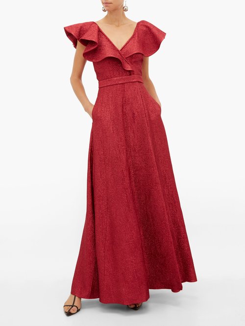 Vika Gazinskaya Ruffled Wool-blend Lamé Gown Red - 70% Off Sale