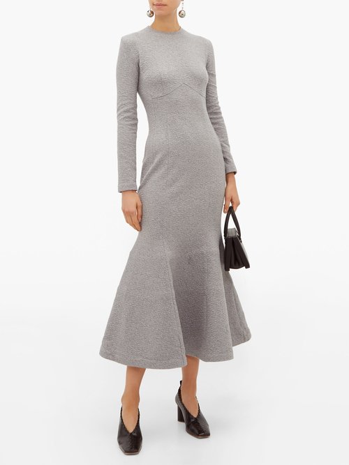 Vika Gazinskaya Trumpet-hem Cotton-blend Midi Dress Grey – 70% Off Sale