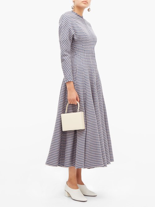 Buy Vika Gazinskaya Flared Houndstooth-wool Dress Blue Multi online - shop best Vika Gazinskaya clothing sales