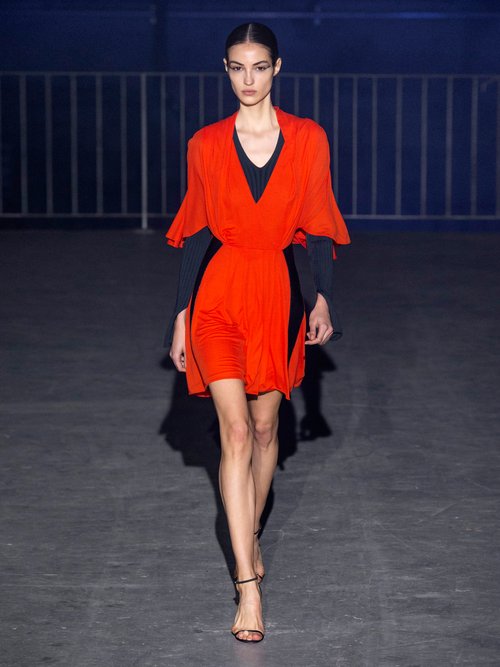 Buy Atlein Draped V-neck Jersey Mini Dress Orange Multi online - shop best Atlein clothing sales