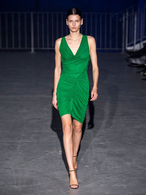 Atlein Ruched Crystal-embellished Crepe Dress Green - 70% Off Sale