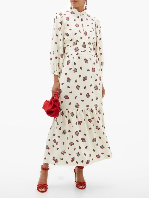 Rebecca De Ravenel Bailey Paisley-print Silk-blend Dress White Multi - 70% Off Sale