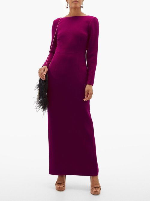 Rebecca De Ravenel Jamie Scoop-neck Wool-crepe Maxi Dress Dark Pink - 70% Off Sale