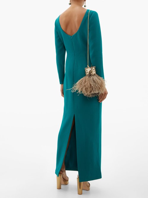 Rebecca De Ravenel Jamie Scoop-neck Wool-crepe Maxi Dress Dark Green - 70% Off Sale