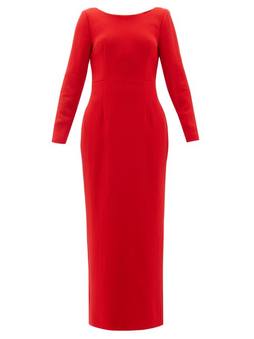 Rebecca De Ravenel Jamie Scoop Neck Wool Crepe Maxi Dress In Red | ModeSens