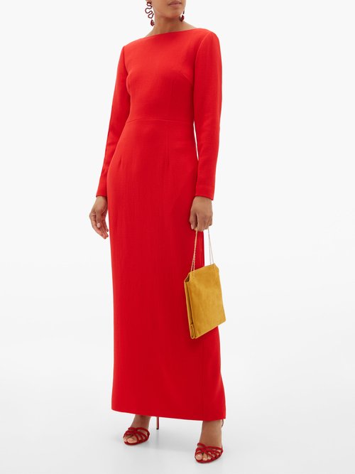 Rebecca De Ravenel Jamie Scoop-neck Wool-crepe Maxi Dress Red - 70% Off Sale