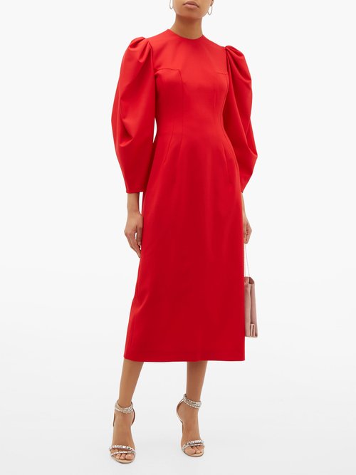 Sara Battaglia Backless Balloon Sleeve Wool-blend Midi Dress Red - 70% Off Sale