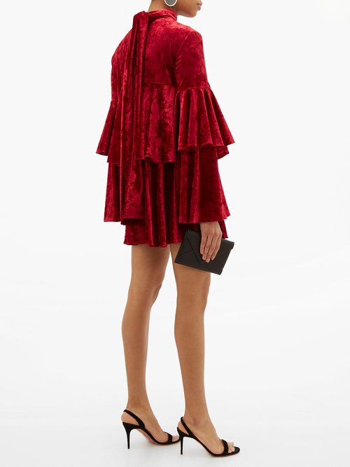Sara Battaglia High-neck Crushed-velvet Mini Dress Red - 70% Off Sale