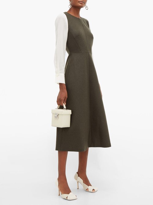 Cefinn Contrast-sleeve Felted Wool-blend A-line Dress Khaki Multi - 60% Off Sale