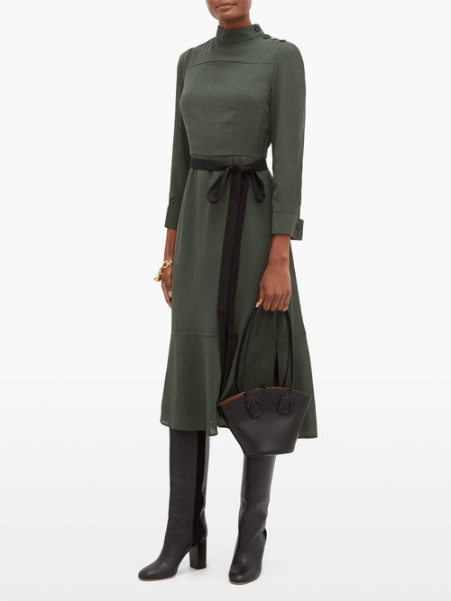 Cefinn Waist-tie Voile Midi Dress Khaki – 60% Off Sale