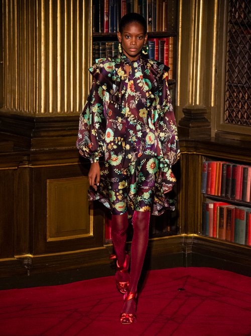 Peter Pilotto Ruffled Floral Silk-cloqué Dress Brown Multi - 70% Off Sale