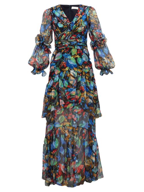 Peter Pilotto – Iridescent Floral-print Silk-blend Dress Navy