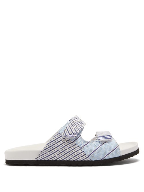 By Walid - Yves Striped Textile Sandals - Womens - Blue Stripe