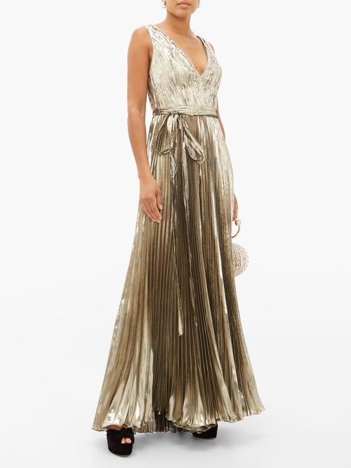 Maria Lucia Hohan Arely Pleated Silk-blend Lamé Jumpsuit Silver