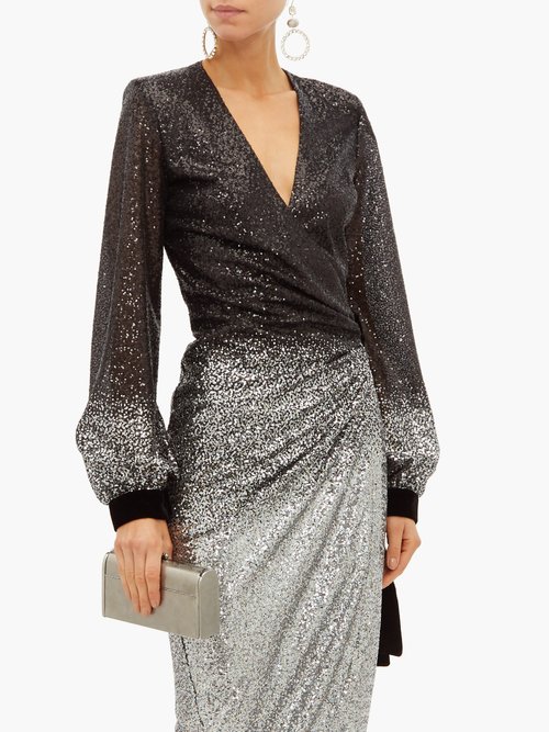 Raquel Diniz Jade Dégradé-sequinned Wrap Dress Black Silver - 70% Off Sale