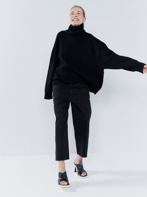 Raey - Cropped Displaced-sleeve Roll-neck Wool Sweater Black