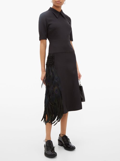 Duncan Peacock Feather-trimmed Silk-faille Dress Black - 70% Off Sale