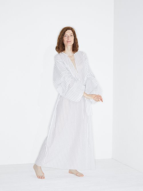 Raey Wide-sleeve Striped Sheer-cotton Beach Dress White Stripe - 40% Off Sale
