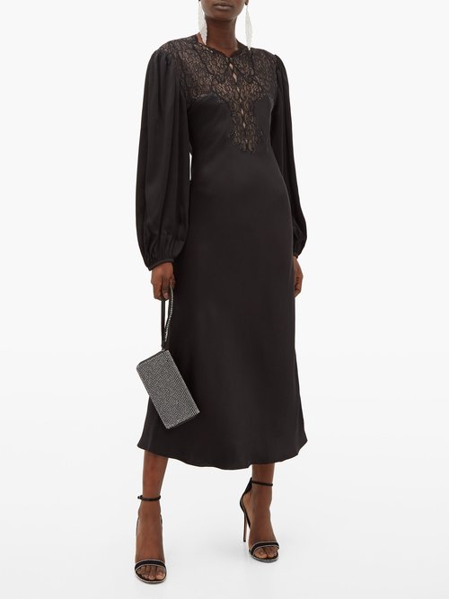 Christopher Kane Lace-bodice Balloon-sleeve Satin Dress Black - 60% Off Sale