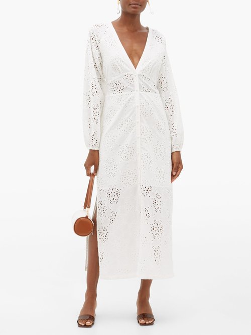 Sir Celeste Broderie-anglaise Cotton Midi Dress Ivory - 70% Off Sale