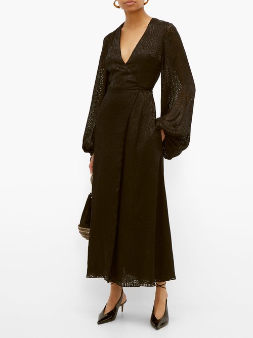 Adriana Iglesias V-neck Leopard-pattern Devoré Maxi Dress Black - 70% Off Sale