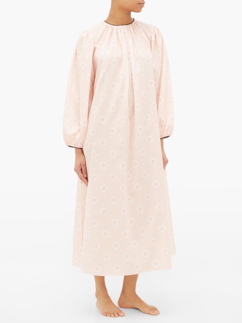 Emilia Wickstead Theodora Logo-printed Striped Cotton Nightdress Pink - 30% Off Sale