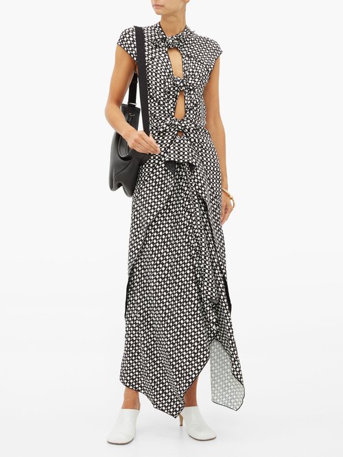 Proenza Schouler Knotted Cut-out Checked Maxi Dress Black White - 60% Off Sale