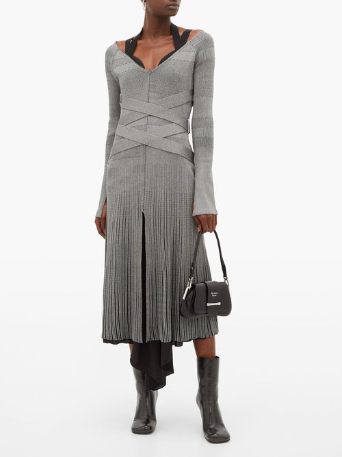 Proenza Schouler Crossover-belted Ribbed-knit Dress Silver - 60% Off Sale