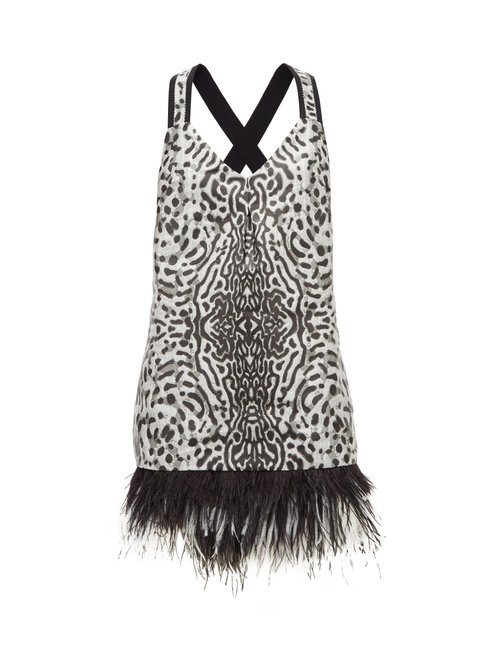 Proenza Schouler - Feather-hem Leopard-jacquard Mini Dress Black White