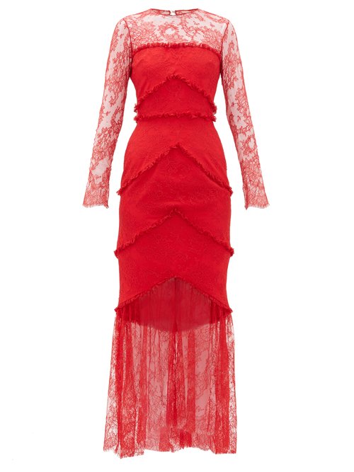 Emilio De La Morena - Lace-panel Sheer Hem Gown Red