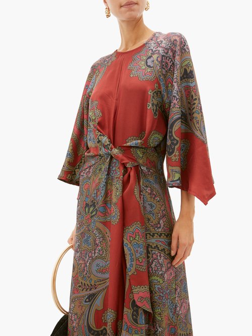 D'Ascoli Printed Silk Maxi Dress Red Multi - 70% Off Sale