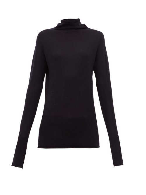 Raey - Sheer Raw-edge Funnel-neck Cashmere Sweater Navy