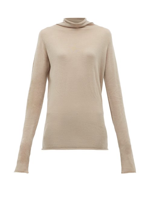Raey - Sheer Raw-edge Funnel-neck Cashmere Sweater Grey