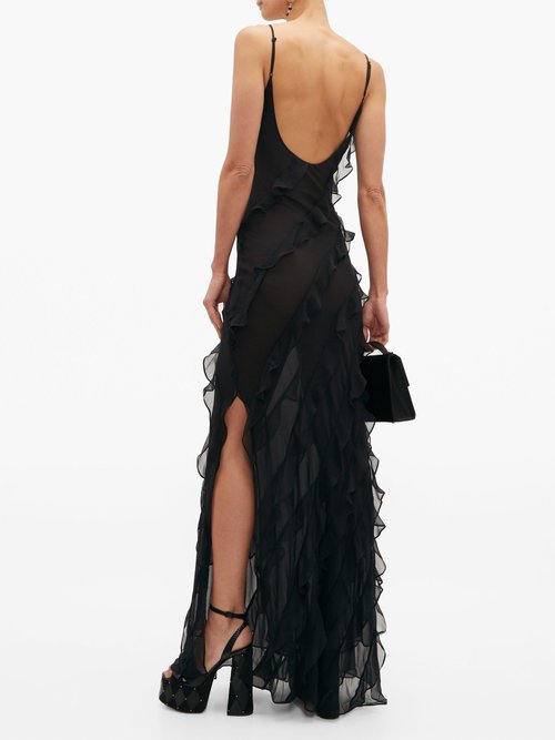 Rat & Boa Selena Ruffled Chiffon Maxi Dress Black – 60% Off Sale
