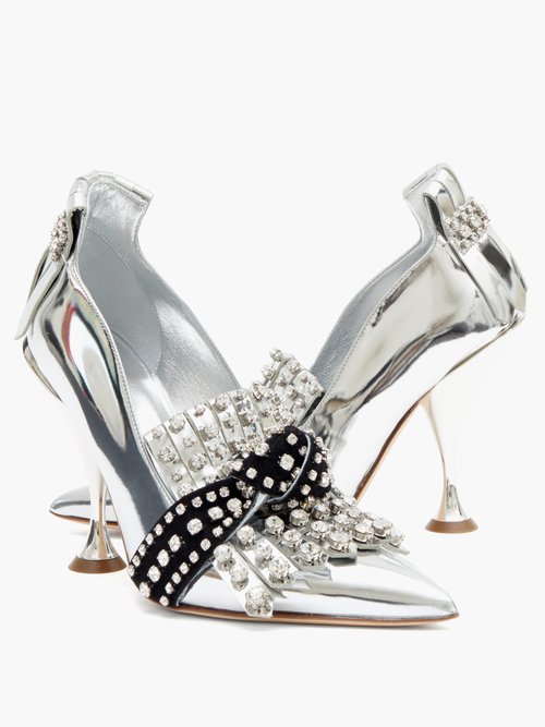 Burberry Goodall Crystal-embellished Patent-leather Pumps Silver/black - 50% Off Sale