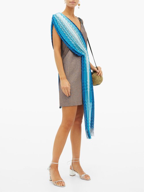 M Missoni Vintage-scarf Lamé Mini Dress Blue Multi - 70% Off Sale