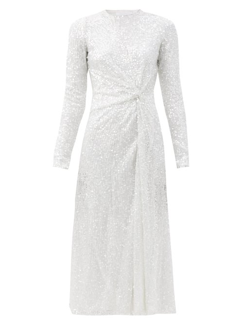 Galvan - Sequinned Knotted-front Dress White