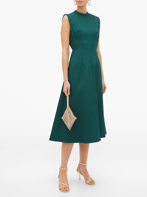 Emilia Wickstead Elisabeth A-line Cloqué Midi Dress Dark Green - 50% Off Sale