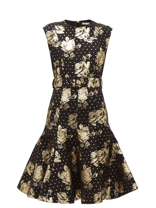 Emilia Wickstead - Danni Belted Metallic Floral-brocade Dress Black Gold