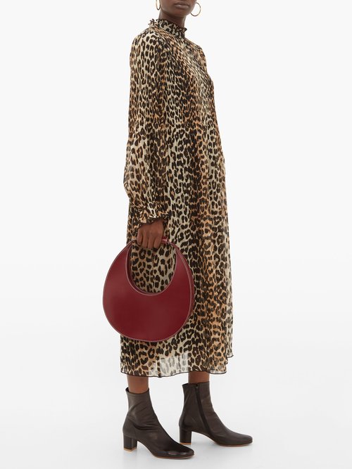 Ganni Leopard-print Plissé-georgette Dress Leopard - 40% Off Sale