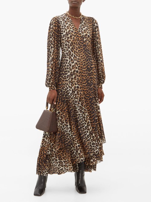 Buy Ganni Leopard-print Stretch-mesh Wrap Dress Leopard online - shop best Ganni clothing sales