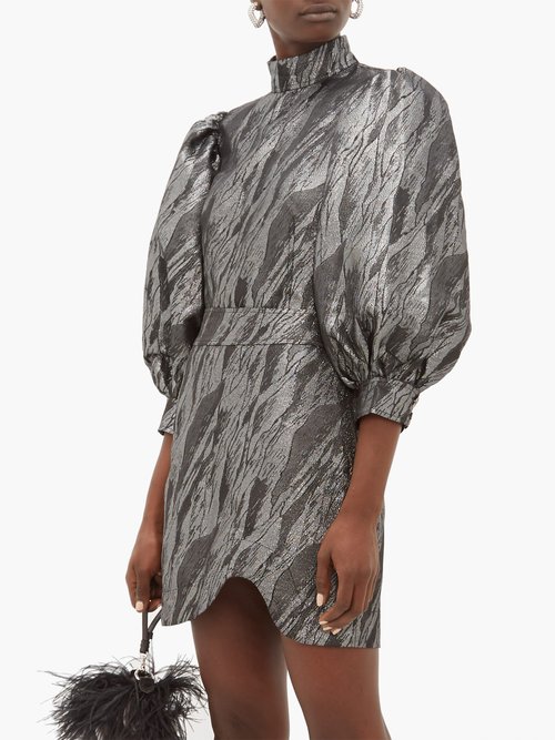 Ganni Balloon-sleeved Jacquard Top Silver - 60% Off Sale
